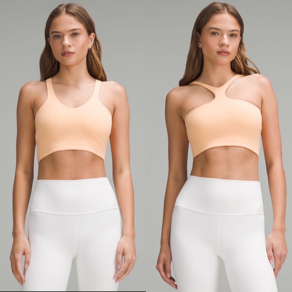 lululemon athletica Other - Lululemon Bend This V and Racer Bra Light
Support, A-C Cups Peach Bellini SZ S/M